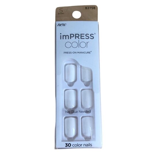 imPRESS KISS Color Short Squoval Press On Manicure Nails 019 Frosting White - Picture 2 of 7